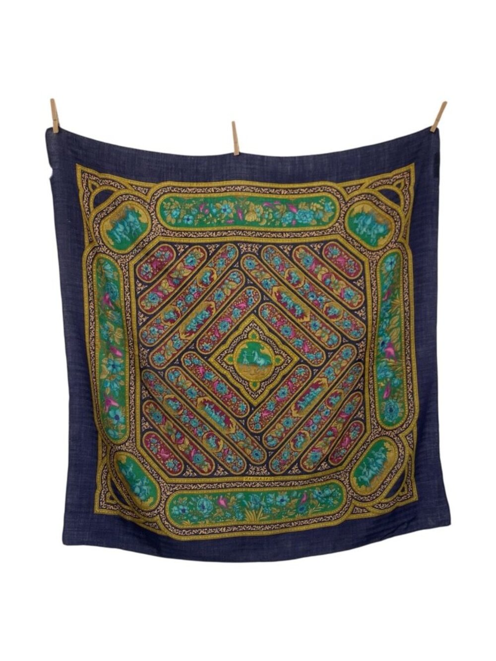Hermes Qalamdan Carre 90 Navy Multicolor Silk Scarf